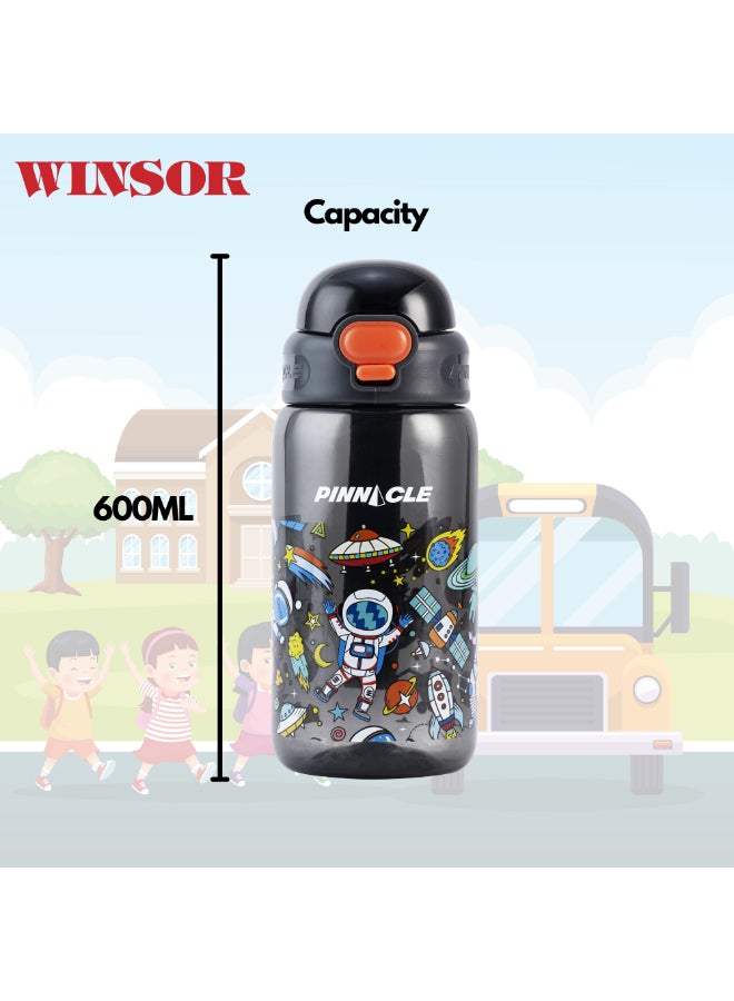 Winsor زجاجة مياه بيناكل برومست للأطفال مع قشة وحزام حمل - 600 مل زجاجات مياه خالية من BPA للأطفال، زجاجة مياه للأطفال للمدرسة، زجاجة مياه للأطفال الصغار - رمادي - Image 5